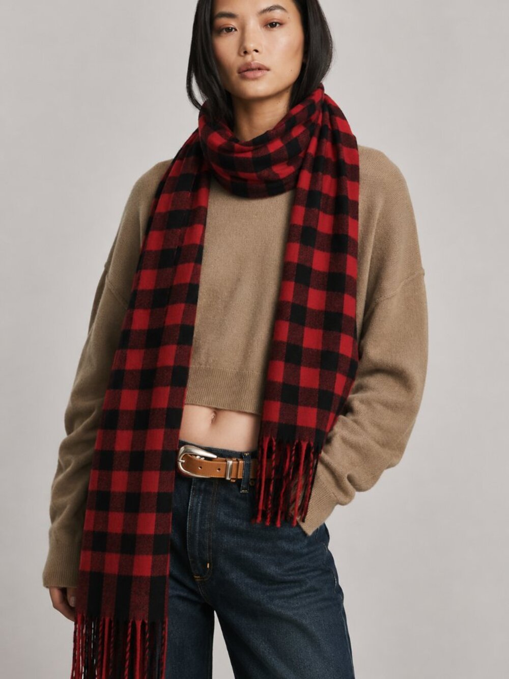 New With Tags GAP Red and Black Buffalo Check Scarf Quiet Luxury